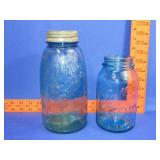 2 Blue Mason Jars