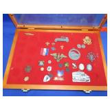 Display Case w/ Military & Other Pins
