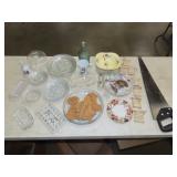 Table Lot w/ Glassware, Decor & Hand Saw