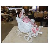 Wicker Doll Stroller w/ Doll