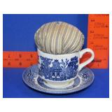 Blue Willow Cup & Saucer Pin Cushion