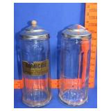 2 Glass Barber Disenfectant Jars