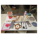 Table Lot w/ Kitchen Decor & Household