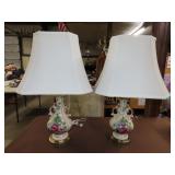 Pair of Flower Decorated Table Lamps - 30"