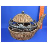 Metal & Wicker Tea Pot
