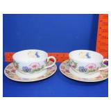 Two Royal Print Pansy Seed Cups w/ Saucers