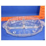 Footed Etched Glass Divided Dish