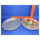 2 Pewter Plates w/ Marble Style Eggs