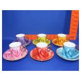 6 Rose Expresso Cups & Saucers