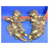 Pair of Composite Cherub Wall Art