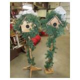2 Lighted Garland Fake Birdhouses on Stands - 48'