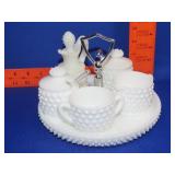 Hobnail Milk Glass Condiment Set