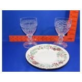 2 Crystal Glasses & Lenox Plate