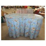 Kidney Shaped Glass Covered Skirted Vanity