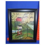 Primitive Jockey Scene Canvas Wall Art - 12x15