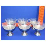 6 Depression Glass Sherberts w/ Metal Holders