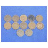 12 Indian Head Pennies (1897-1908)