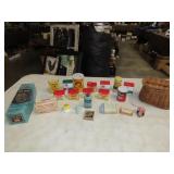 Lot w/ Spice Tins, Fishing Creel & Ice Bag