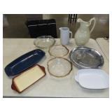 Table Lot of Glassware, Bakeware & Pitchers