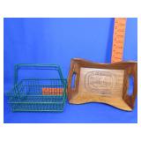 Wood Tray & Metal Basket