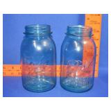 2 Blue Mason Jars