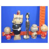 5 Japanese Wooden Japenese Kokeshi Dolls