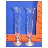Pair of Sterling Base Glass Vases