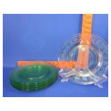 6 Green Uranium Glass Shamrock Plates - 8"