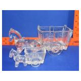 2 Glass Donkey Cart Candy Dishes