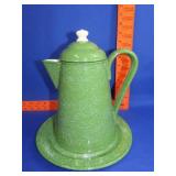 Ceramic Green Speckle Coffee Pot w/ Plate