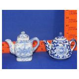 2 Small Blue & White Tea Pots