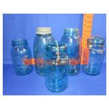 5 Blue Mason Jars