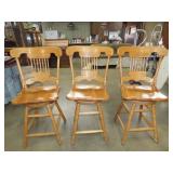3 Oak Swivel Bar Chairs - 24"