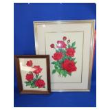 2 Framed Rose Handpainted Art