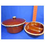 McCoy Brownware Pot w/ Lid & Divided Dish