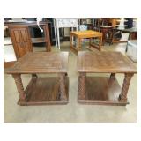 Pair of Oak Checkerboard Top Tables
