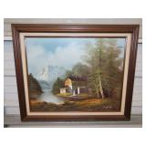 Oil on Canvas Cabin Scene - Signed H Wilson