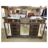 Lacquered & Gilt Decorated Leather Top Sideboard