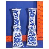 Pair of Blue & White Candle Holders