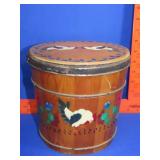 Rooster Painted Wood Bucket w/ Lid
