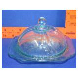 Teal Depression Glass Butter Dish