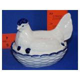 Blue & White Hen on Nest