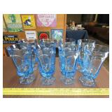 8 Fostoria Virginia Light Blue Tea Glasses