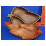 2 Wood Divided Leaf Bowls