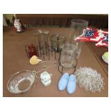 Table Lot of Candle Holders & Glassware