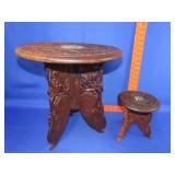 2 Carved Wood Plant Stands - 7' & 15'