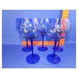 5 Blue Wine Glasses