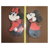 Wooden Mickey & Minnie Mouse Yard Stake Windmills