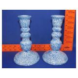 Pair of Spongeware Style Candle Sticks