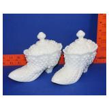 Pair of Hobnail Milk Glass Candy Slippers